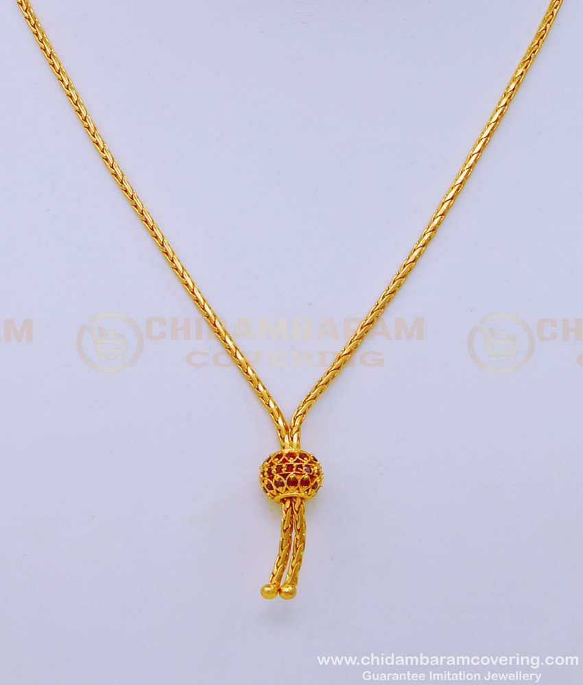 SCHN435 - Elegant Ruby Stone Balls Pendant with Short Chain for Girls