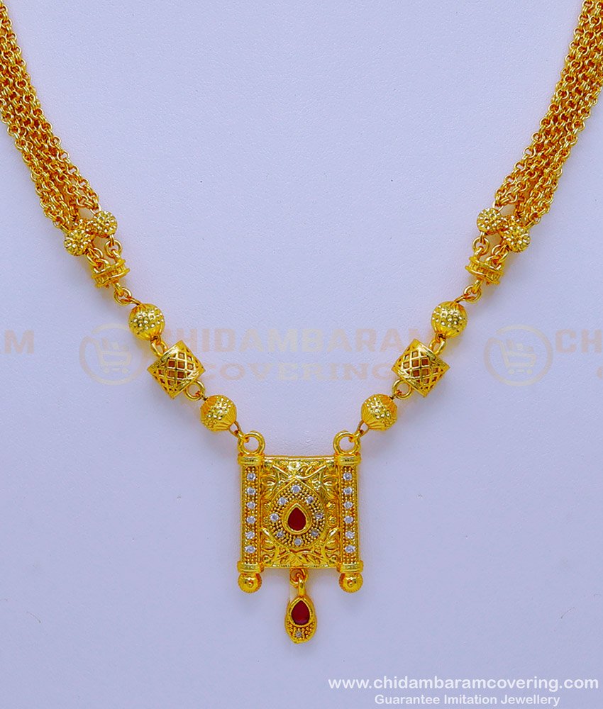SCHN436 - Latest Gold Plated Short Chain With Pendant Designs for Girls 