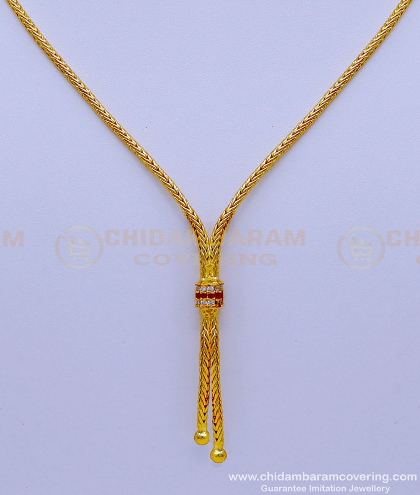 SCHN439 - 1 Gram Gold Girls Short Chain with Stone Pendant Designs