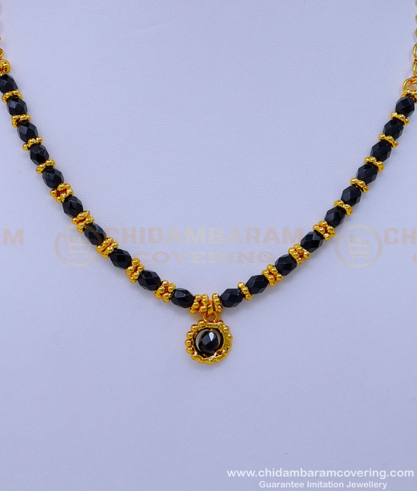 SCHN442 - Trendy Black Crystal Beads 1 Gram Gold Plated Chain Online