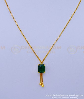 SCHN443 - Simple Single Green Stone Pendant with Short Chain Online 