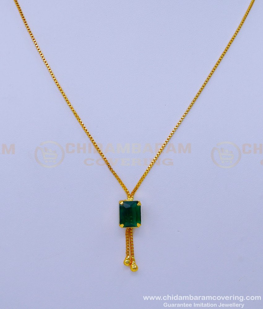 SCHN443 - Simple Single Green Stone Pendant with Short Chain Online 