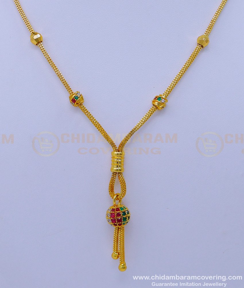 SCHN447 - Real Gold Look Shiny Chain with Stone Ball Pendant Online