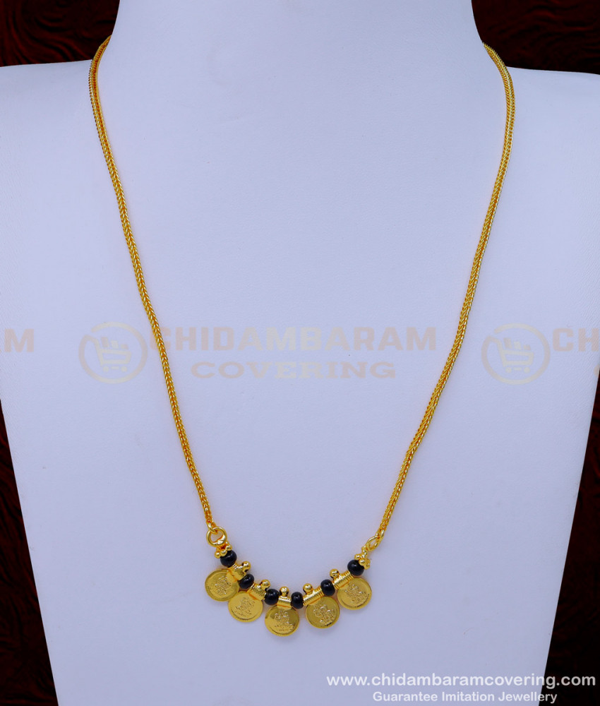 SCHN450 - 1 Gram Gold Plated Short Chain with Lakshmi Pendant Designs