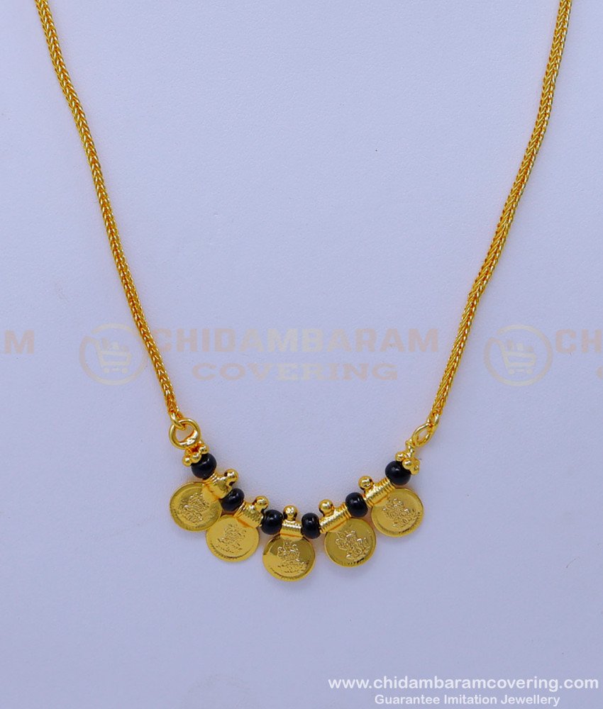 SCHN450 - 1 Gram Gold Plated Short Chain with Lakshmi Pendant Designs