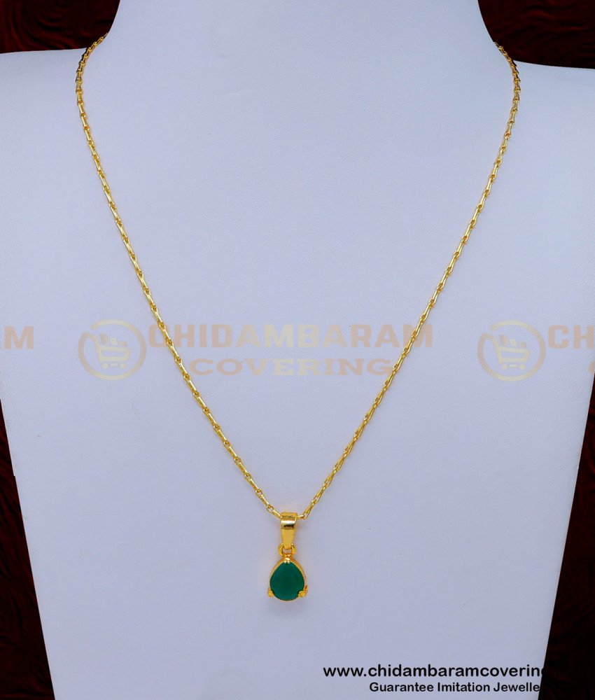 SCHN451 – Single Green Light Weight Fancy Gold Locket Chain for Ladies