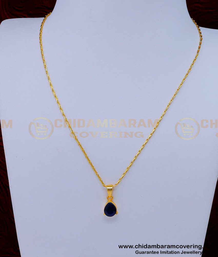SCHN452 - 1 Gram Gold Plated Chain with Single Stone Pendant