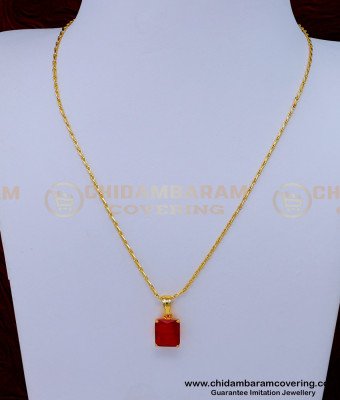 SCHN454 - Short Chain with Red Stone Unique Gold Locket Design for Girl