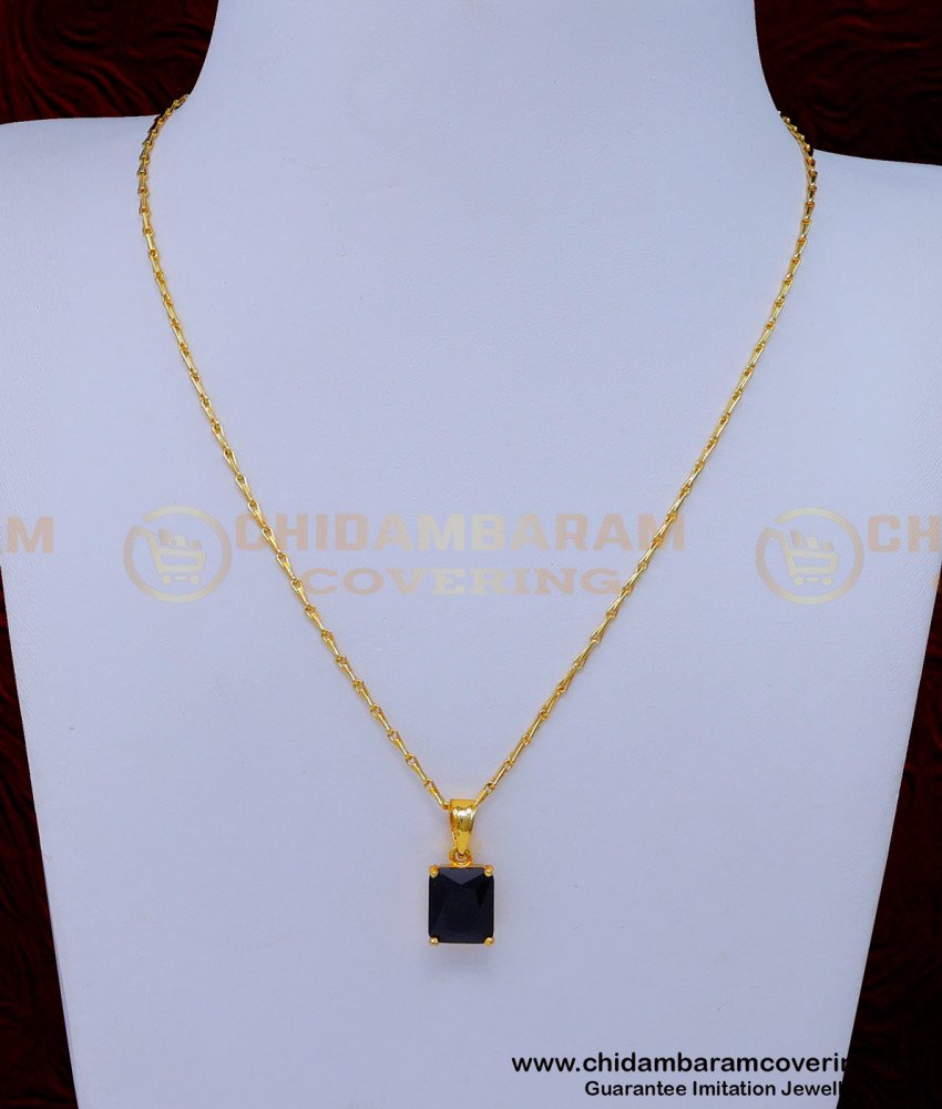 SCHN455 - Unique Black Stone Pendant with Thin Short Chain Design