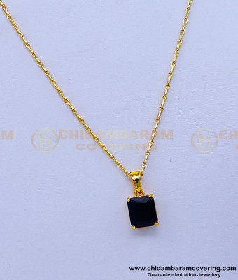 SCHN455 - Unique Black Stone Pendant with Thin Short Chain Design