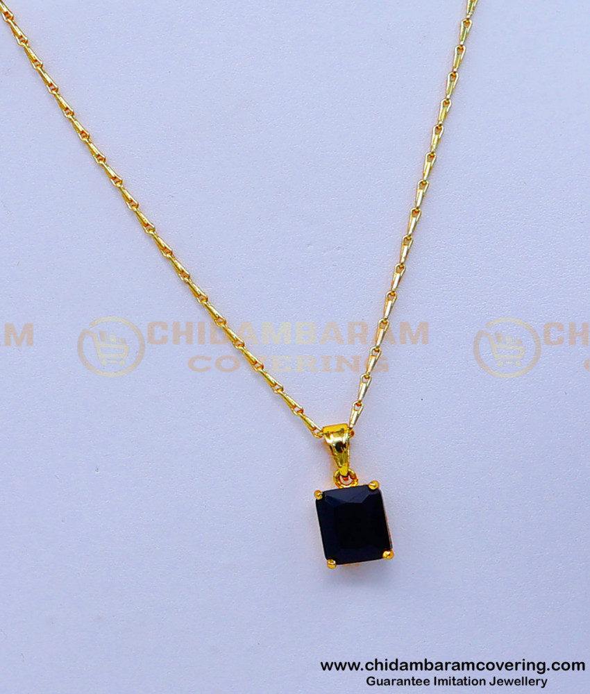 SCHN455 - Unique Black Stone Pendant with Thin Short Chain Design