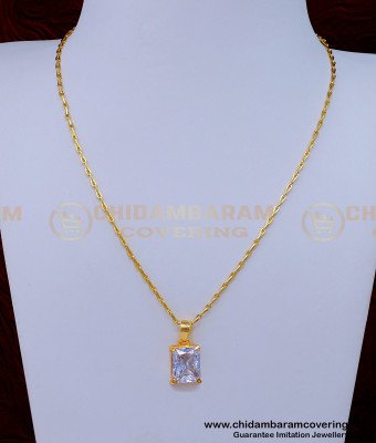 SCHN457 - White Stone Pendant with Thin Daily Use Small Chain for Girls 