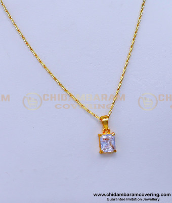 SCHN457 - White Stone Pendant with Thin Daily Use Small Chain for Girls 