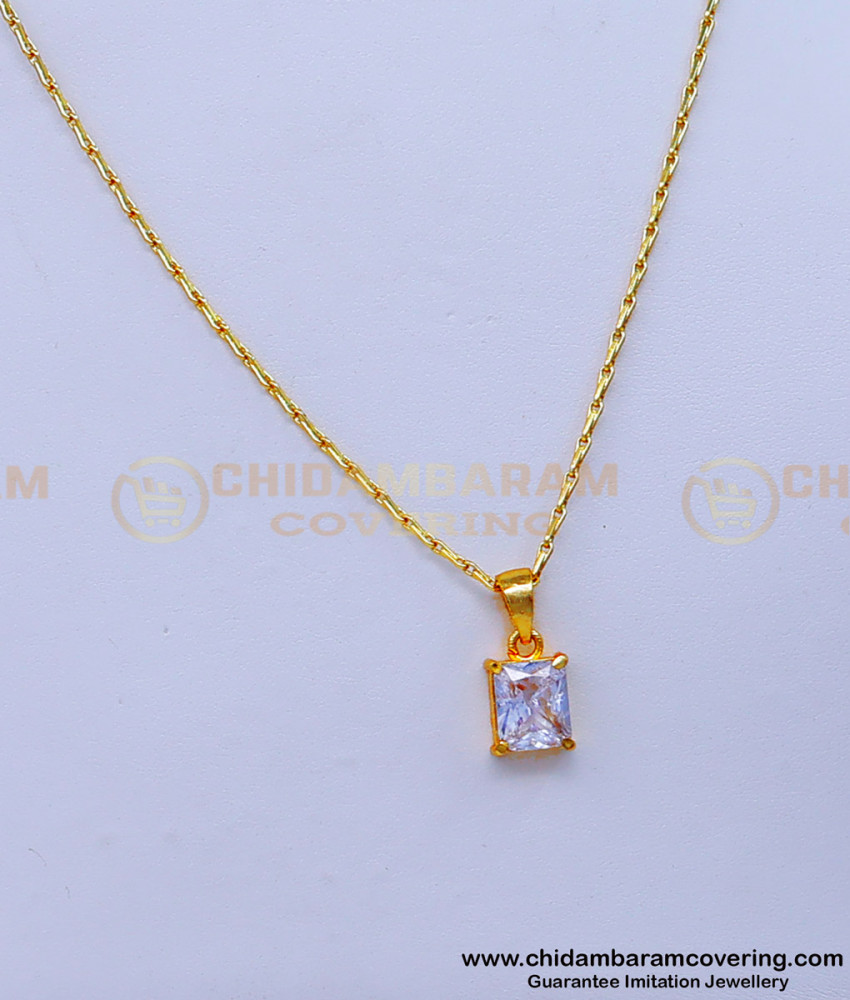 SCHN457 - White Stone Pendant with Thin Daily Use Small Chain for Girls 