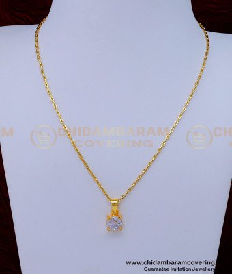 SCHN458 - Gold Look Daily Use Thin Chain and White Stone Pendant for Girls 