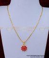 SCHN462 - Elegant Ruby Stone Flower Design Pendant with Gold Chain 