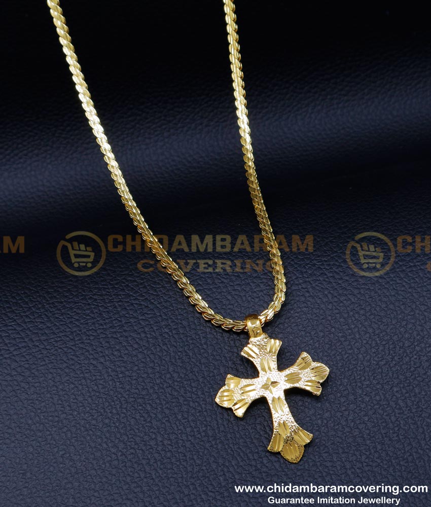SCHN465 - Gold Design Short Chain with Cross Pendant for Men