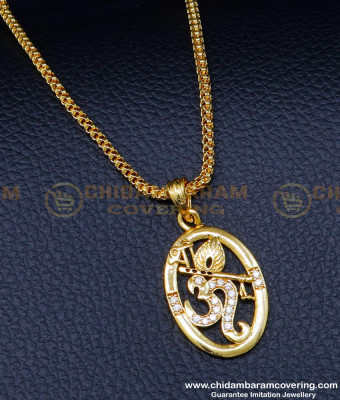 SCHN467 - American Diamond White Stone Om Dollar Chain Buy Online