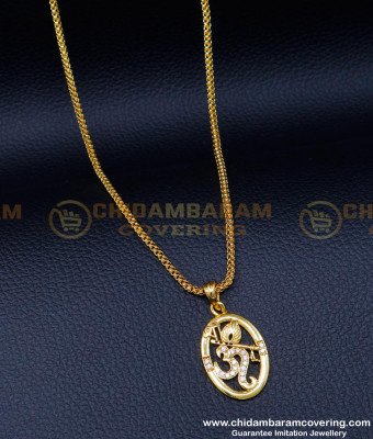 SCHN467 - American Diamond White Stone Om Dollar Chain Buy Online