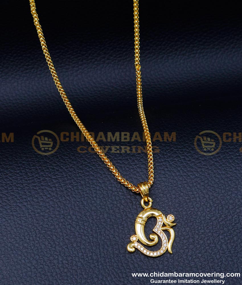 SCHN468 - 1 Gram Gold Plated Chain with Unique Om Pendant Design