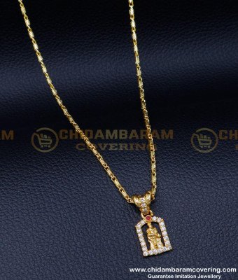 SCHN471 - Daily Use Simple Gold Chain with Stone Sai Baba Pendant 