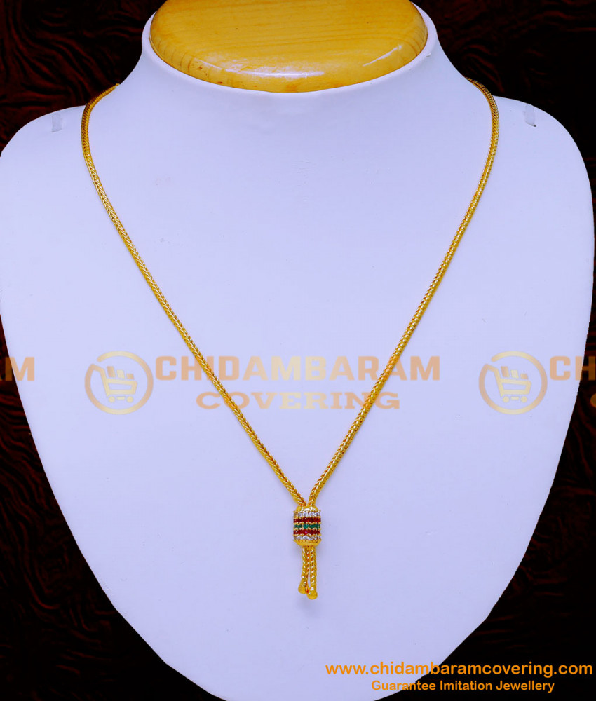 SCHN474 - 1 Gram Gold Plated Multi Ad Stone Pendant Chain Designs