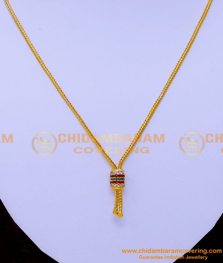 SCHN474 - 1 Gram Gold Plated Multi Ad Stone Pendant Chain Designs