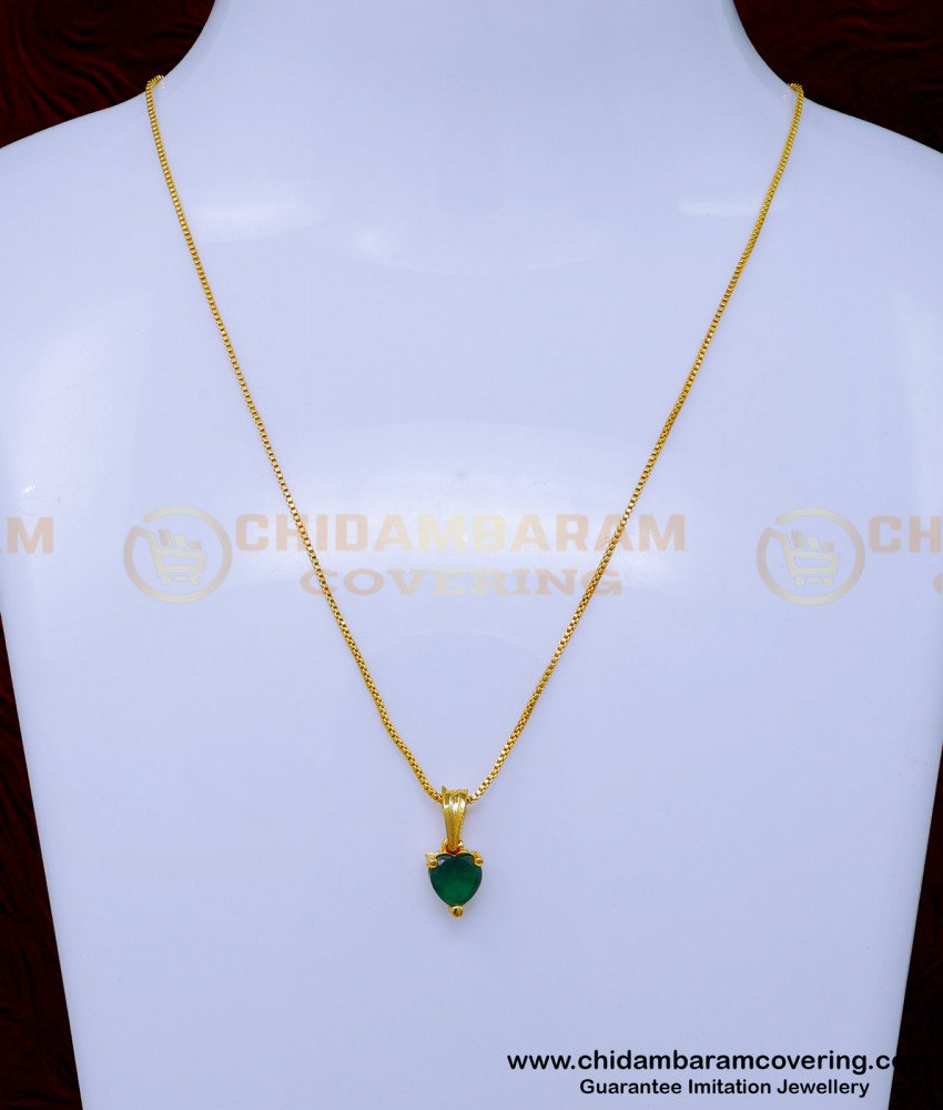 SCHN480 - Single Stone Pendant Design with Thin Gold Chain Models