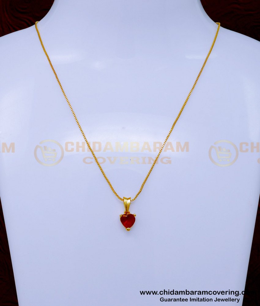 SCHN481 - Thin Gold Chain Models with Single Stone Ruby Pendant