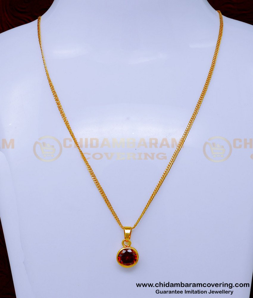 SCHN482 - Latest Single Stone Pendant Design with Short Chain