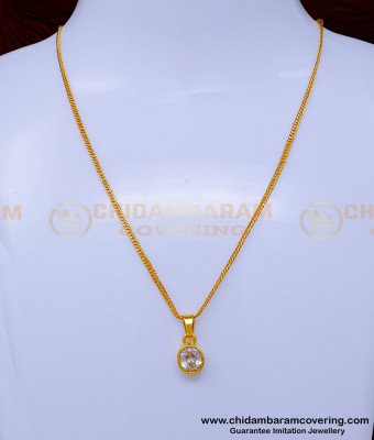 SCHN483 - Real Gold Look Single White Stone Pendant Chain Online