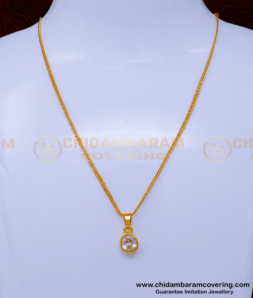 SCHN483 - Real Gold Look Single White Stone Pendant Chain Online