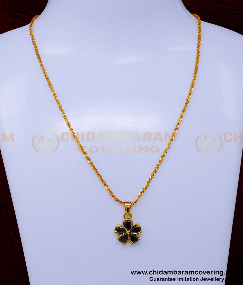 SCHN485 - Elegant Black Stone Flower Dollar Chain for Ladies