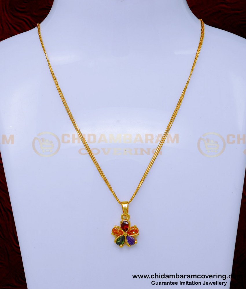 SCHN486 - Unique Flower Pendant Gold Design with Short Chain