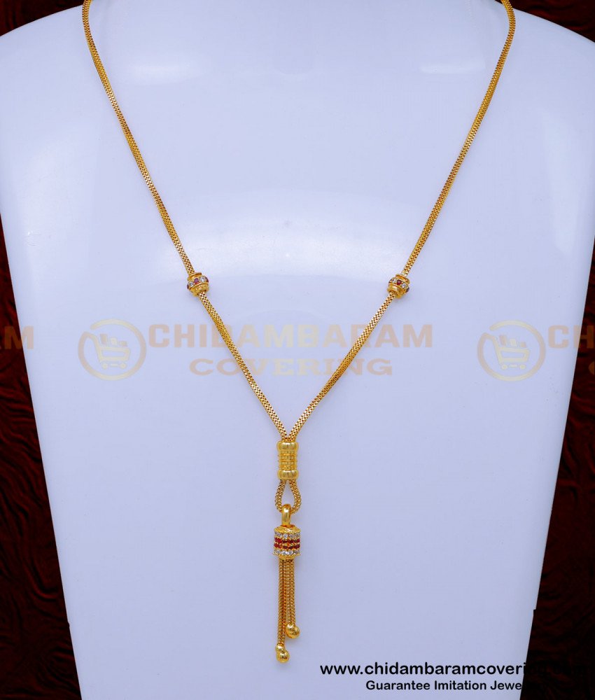 SCHN489 - Real Gold Design Stone Balls with Chain for Women