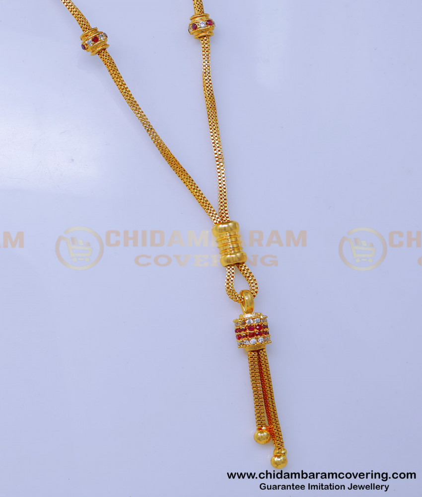 SCHN489 - Real Gold Design Stone Balls with Chain for Women