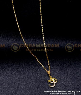 SCHN491 - latest white stone Ganpati pendant with thin chain