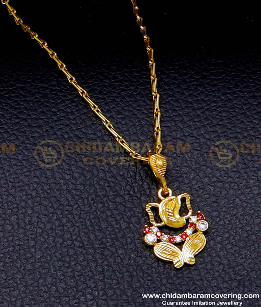 SCHN493 - 1 Gram Gold Covering Chain Ganesha Pendant Designs