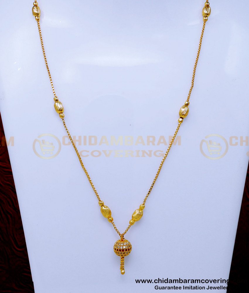 SCHN499 - Trendy Stone Gold Ball Pendant Designs with Short Chain