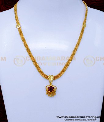 SCHN502 - 1 Gram Gold Single Stone Pendant Necklace for Woman