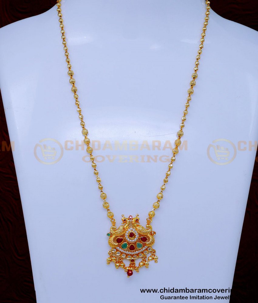 SCHN508 - Unique Multi Stone Peacock Pendant Chain Necklace
