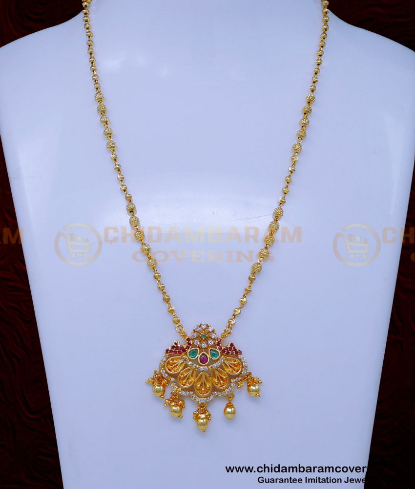 SCHN509 - New Model Gold Plated Stone Pendant Chain Gold Design