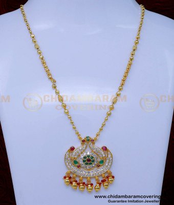 SCHN510 - Latest Peacock Design Ad Stone Pendant Chain for Women