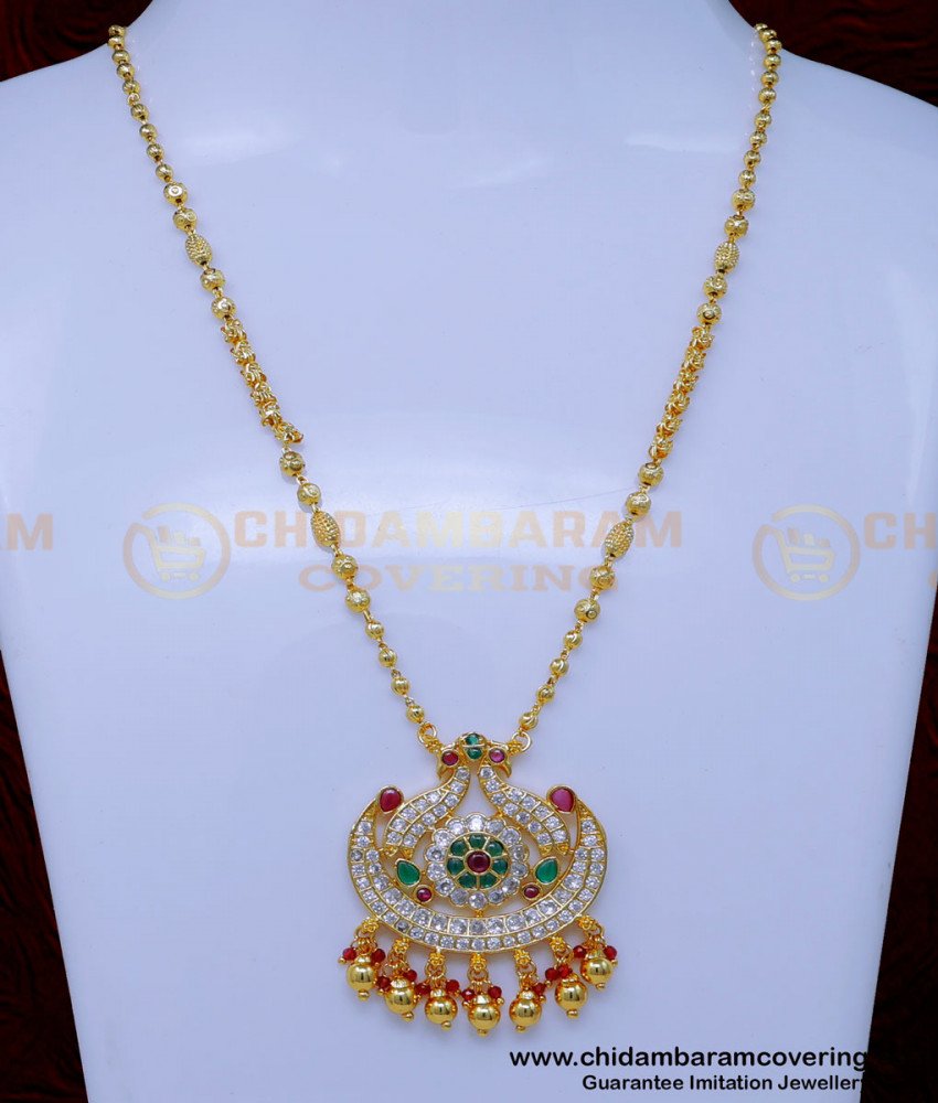 SCHN510 - Latest Peacock Design Ad Stone Pendant Chain for Women