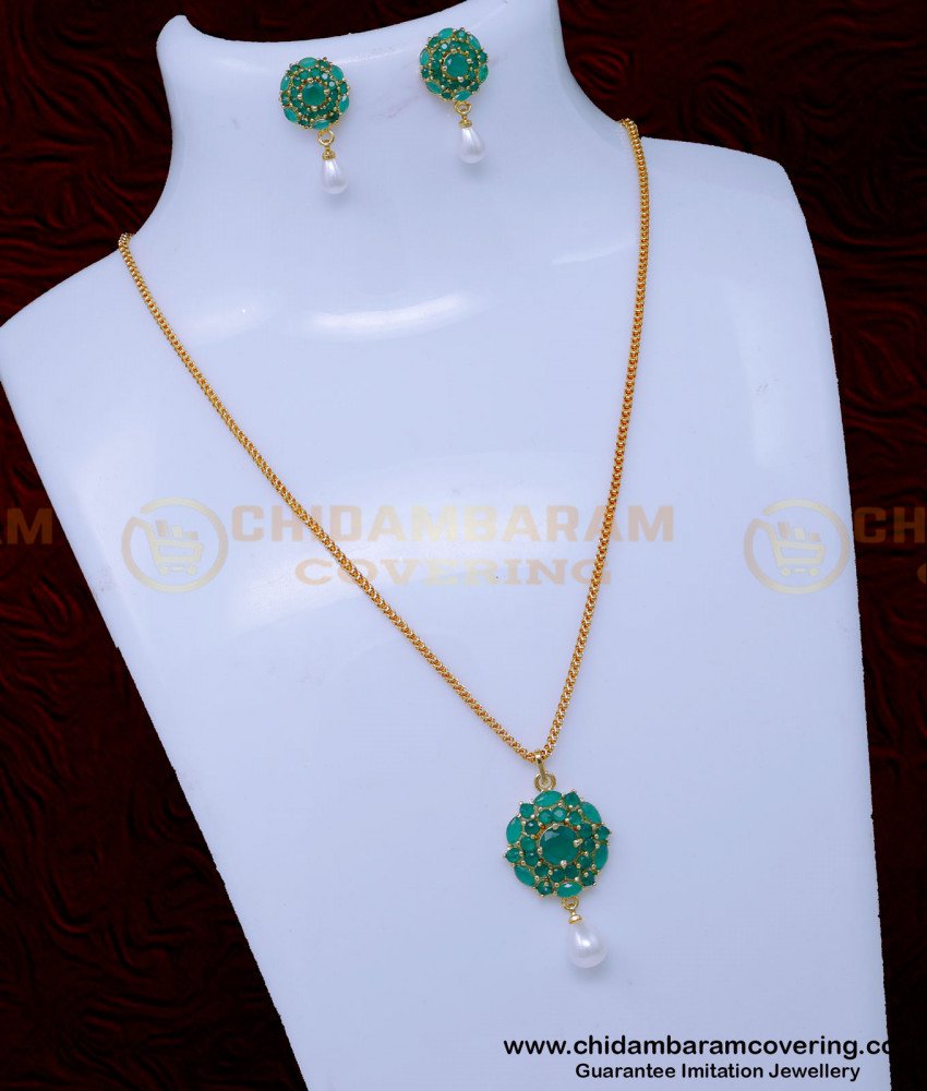 SCHN514 - Gorgeous Emerald Pendant Set with Matching Earrings