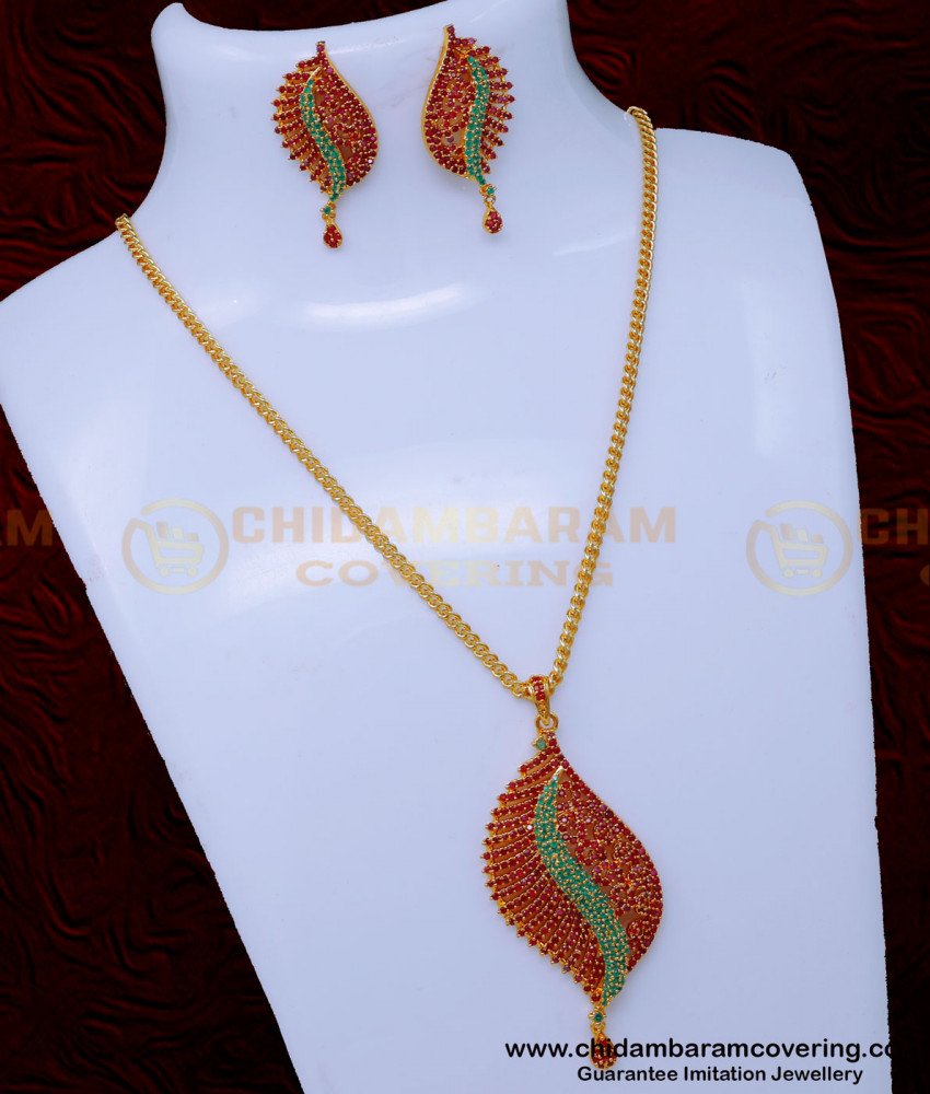 SCHN516 - Beautiful Ruby Emerald Pendant Set with Earrings