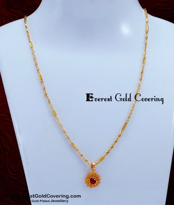 SCHN521 - New Model Flower Design Single Stone Pendant Chain