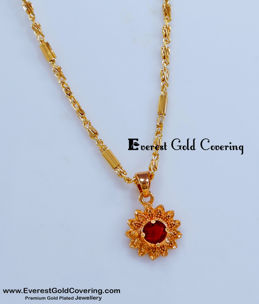 SCHN521 - New Model Flower Design Single Stone Pendant Chain