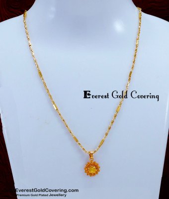 SCHN522 - Cute Daily Wear Gold Chain with Single Stone Pendant
