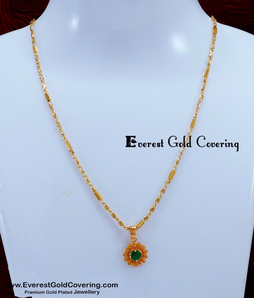 SCHN523 - Elegant Emerald Stone Pendant Gold Chain for Women